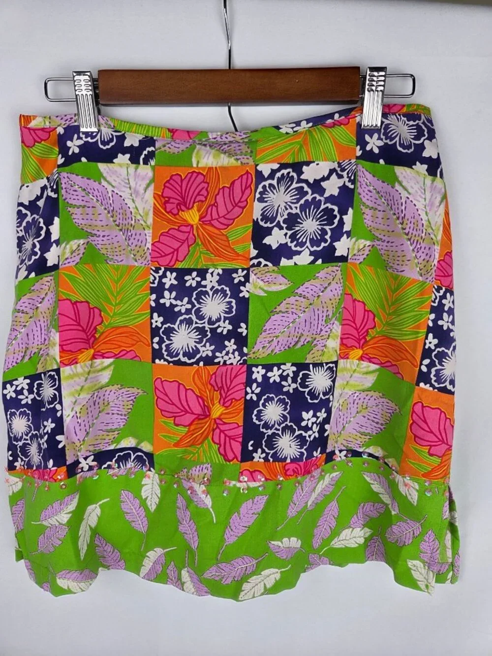 VTG Bamboo Traders Silk Tropical Floral Patchwork Skort Sequins Y2K - Size‎ 8